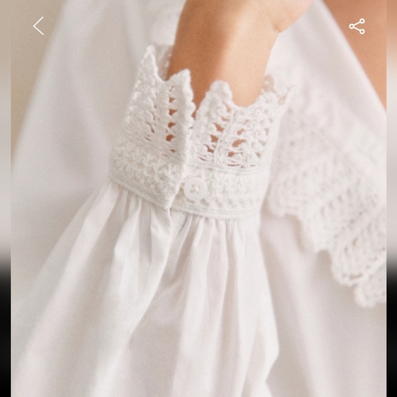 Sezane Chlo White 100% Organic Cotton Shirt with Lace Trim - Picture 3 of 4